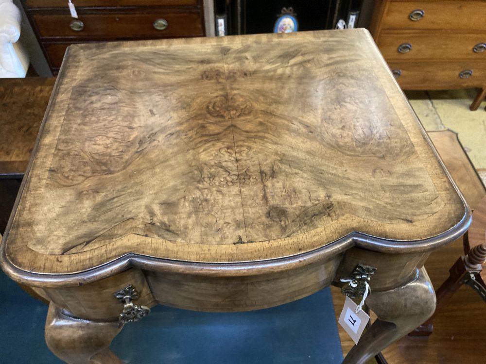 A Queen Anne Revival walnut side table, width 47cm, depth 40cm, height 70cm